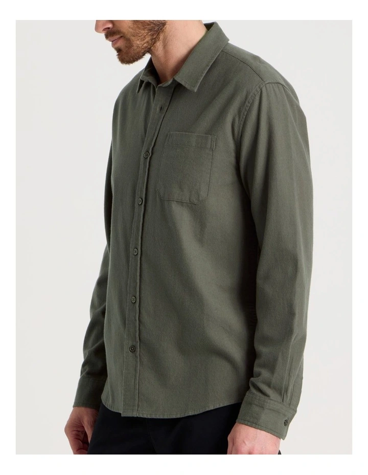 Printed Brushed Cotton Shirt in Olive image 7