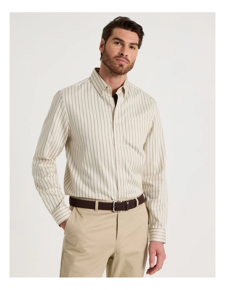 Viscose Cotton Ticking Stripe Shirt in Sand image 1