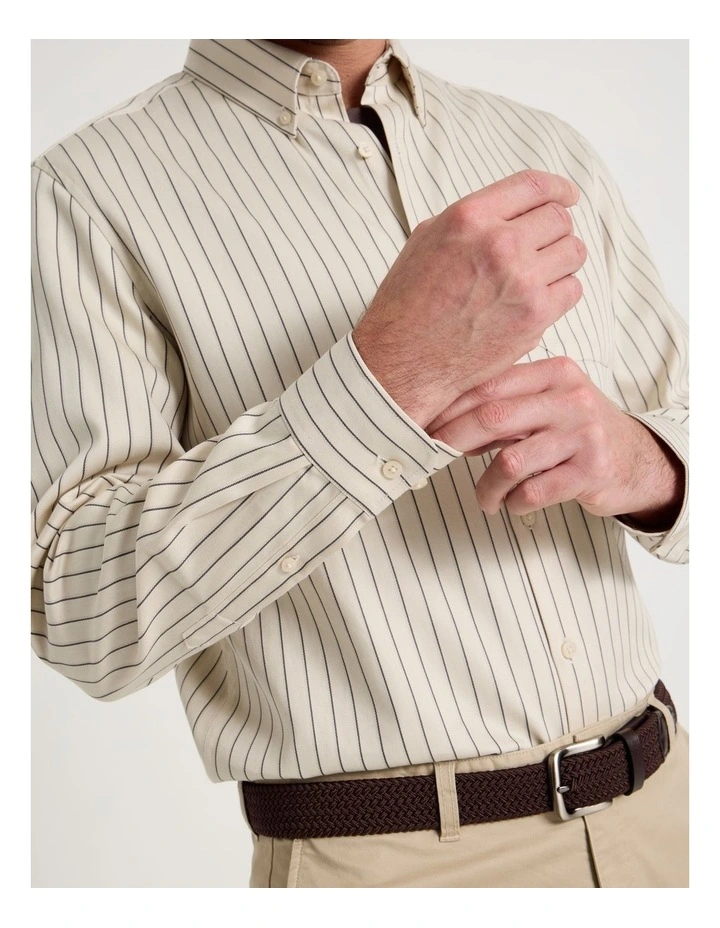 Viscose Cotton Ticking Stripe Shirt in Sand image 2