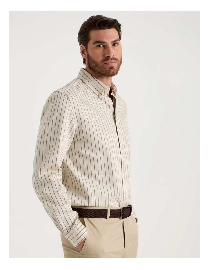 Viscose Cotton Ticking Stripe Shirt in Sand image 3