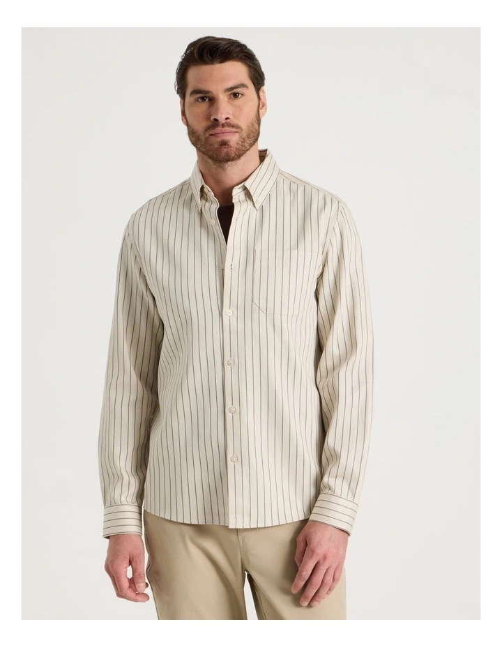 Viscose Cotton Ticking Stripe Shirt in Sand image 5
