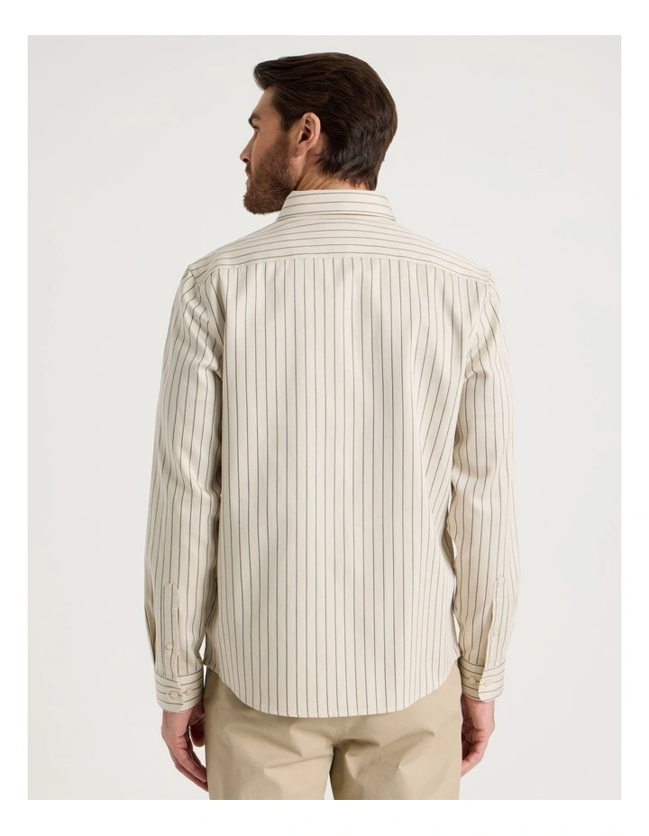 Viscose Cotton Ticking Stripe Shirt in Sand image 6