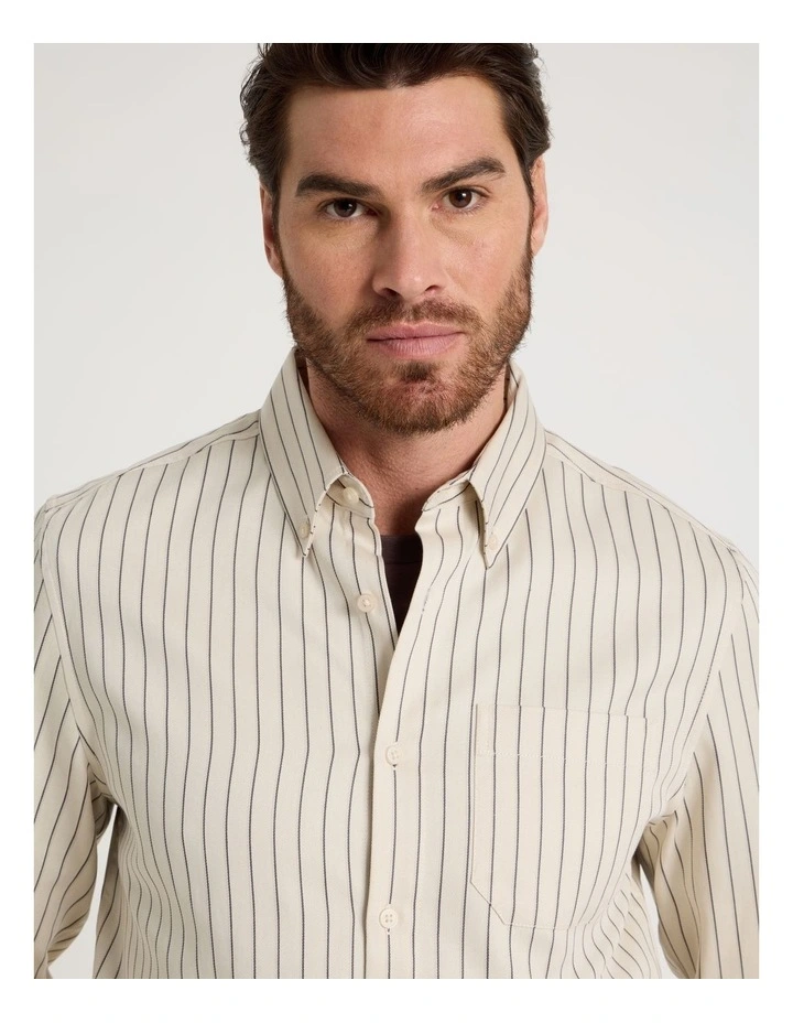Viscose Cotton Ticking Stripe Shirt in Sand image 7