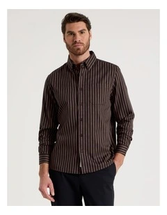Viscose Cotton Ticking Stripe Shirt in Brown