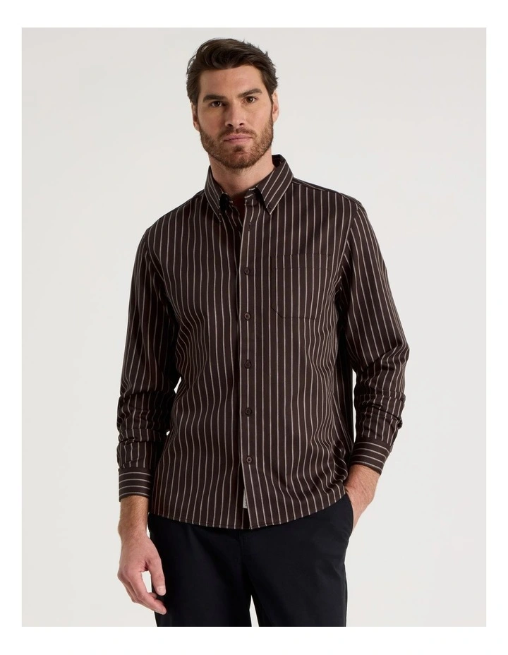 Viscose Cotton Ticking Stripe Shirt in Brown image 1