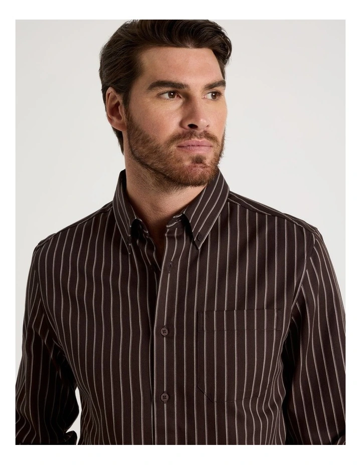 Viscose Cotton Ticking Stripe Shirt in Brown image 2