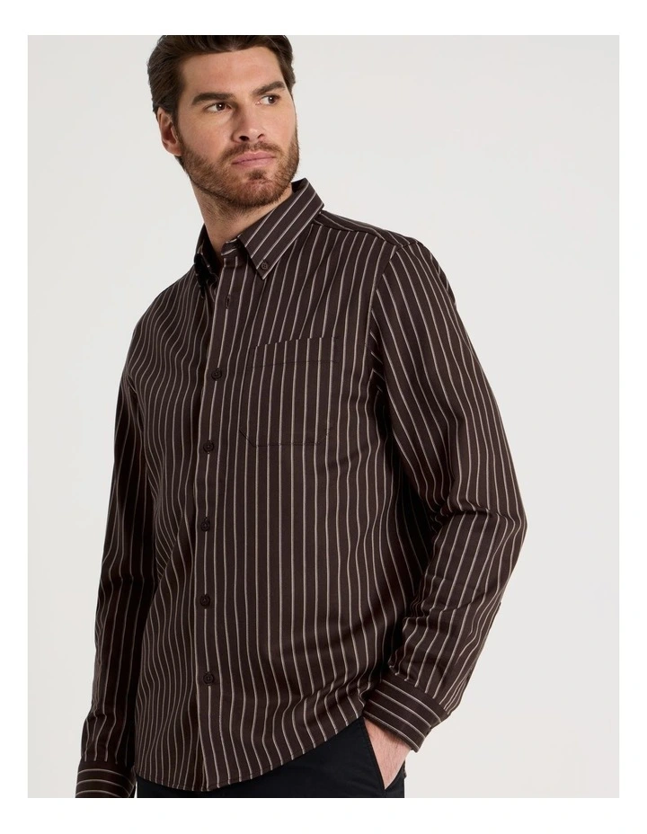 Viscose Cotton Ticking Stripe Shirt in Brown image 3