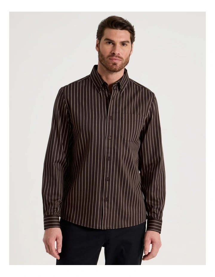 Viscose Cotton Ticking Stripe Shirt in Brown image 5