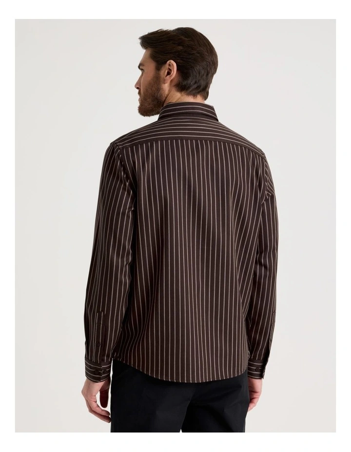 Viscose Cotton Ticking Stripe Shirt in Brown image 6