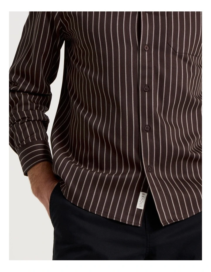 Viscose Cotton Ticking Stripe Shirt in Brown image 7