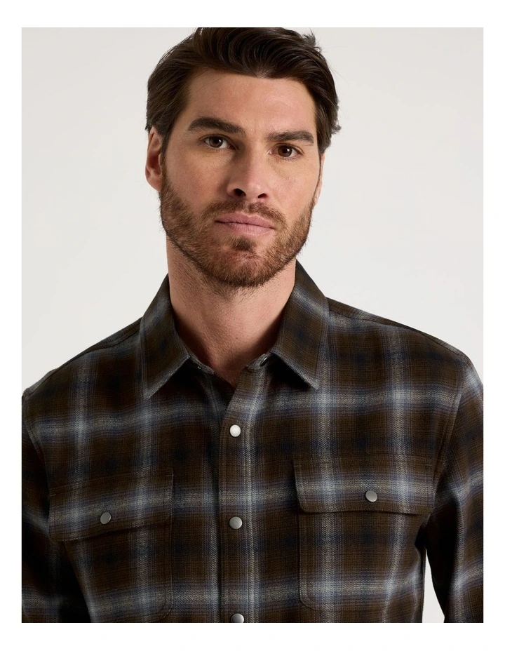 Brushed Cotton Check Shirt in Blue image 2