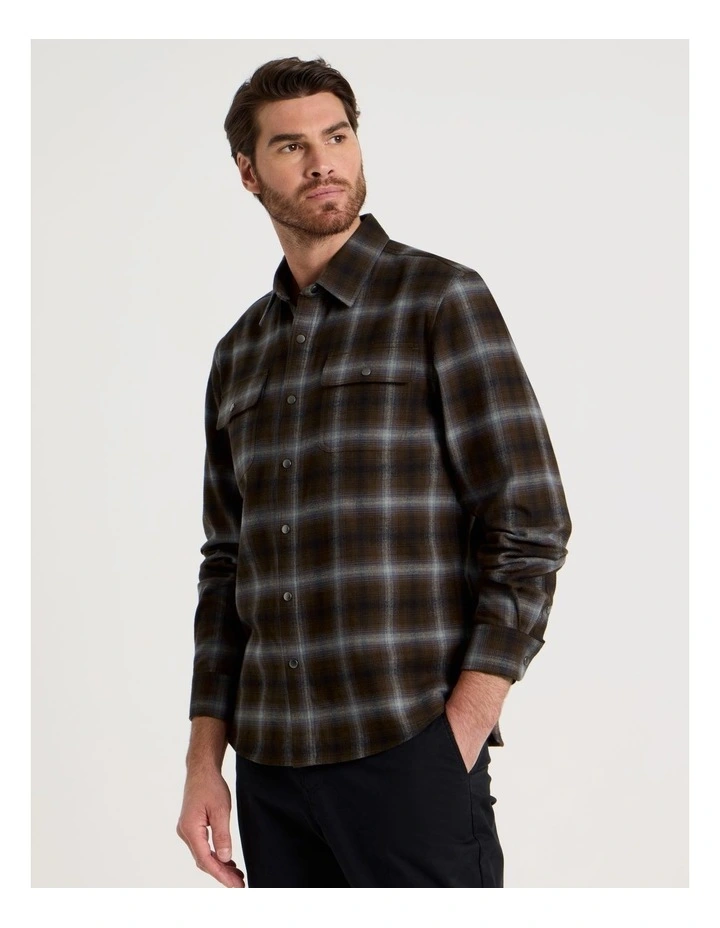 Brushed Cotton Check Shirt in Blue image 3