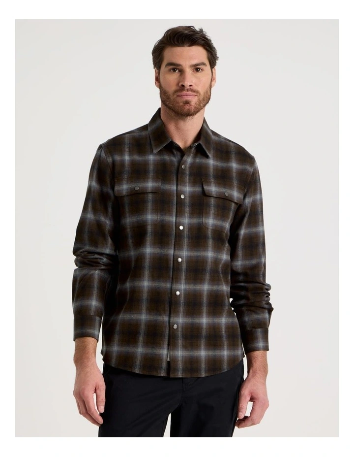 Brushed Cotton Check Shirt in Blue image 5