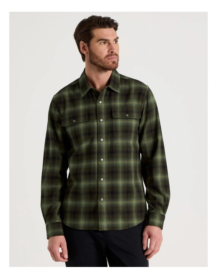 Brushed Cotton Check Shirt in Green image 1