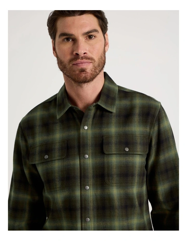 Brushed Cotton Check Shirt in Green image 3