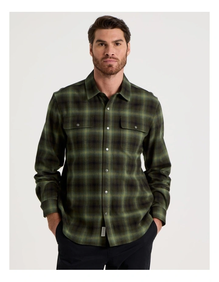 Brushed Cotton Check Shirt in Green image 4