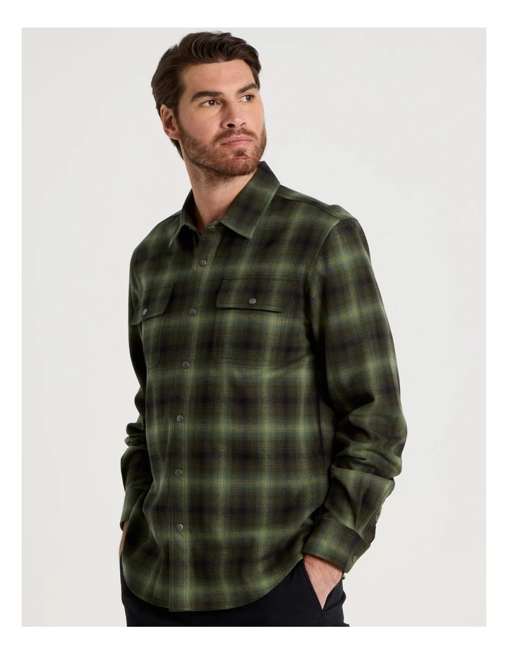Brushed Cotton Check Shirt in Green image 5
