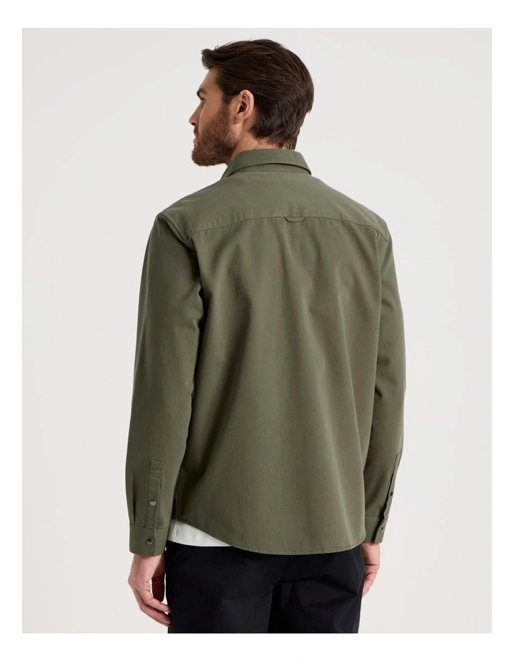 Drill Overshirt With Stud Buttons in Olive image 6