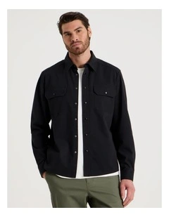 Drill Overshirt With Stud Buttons in Black