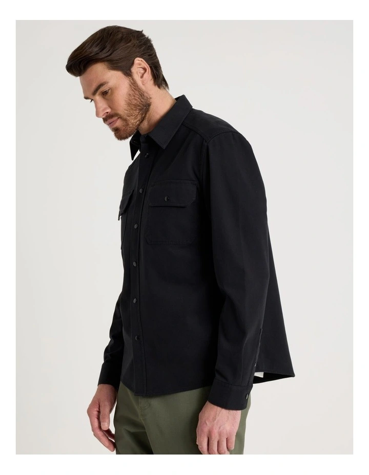 Drill Overshirt With Stud Buttons in Black image 4
