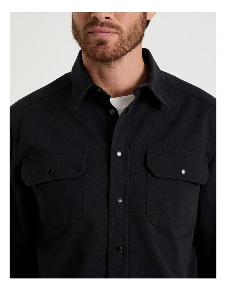 Drill Overshirt With Stud Buttons in Black image 7