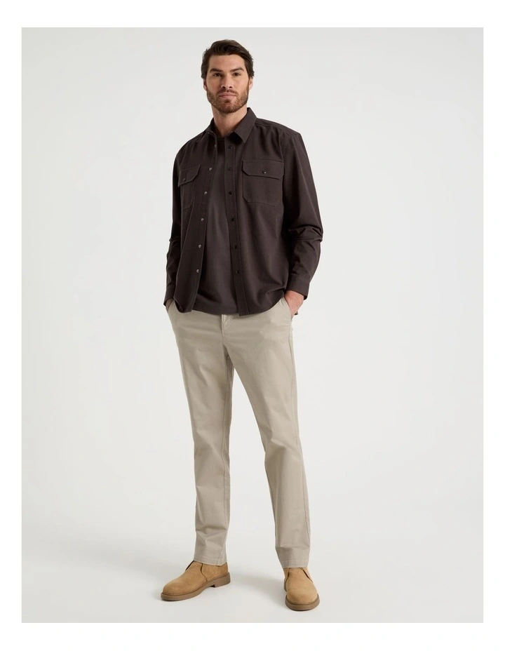 Drill Overshirt With Stud Buttons in Brown image 4