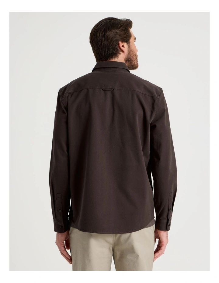 Drill Overshirt With Stud Buttons in Brown image 6