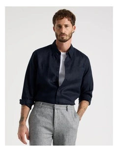 Long Sleeve Linen Shirt in Navy