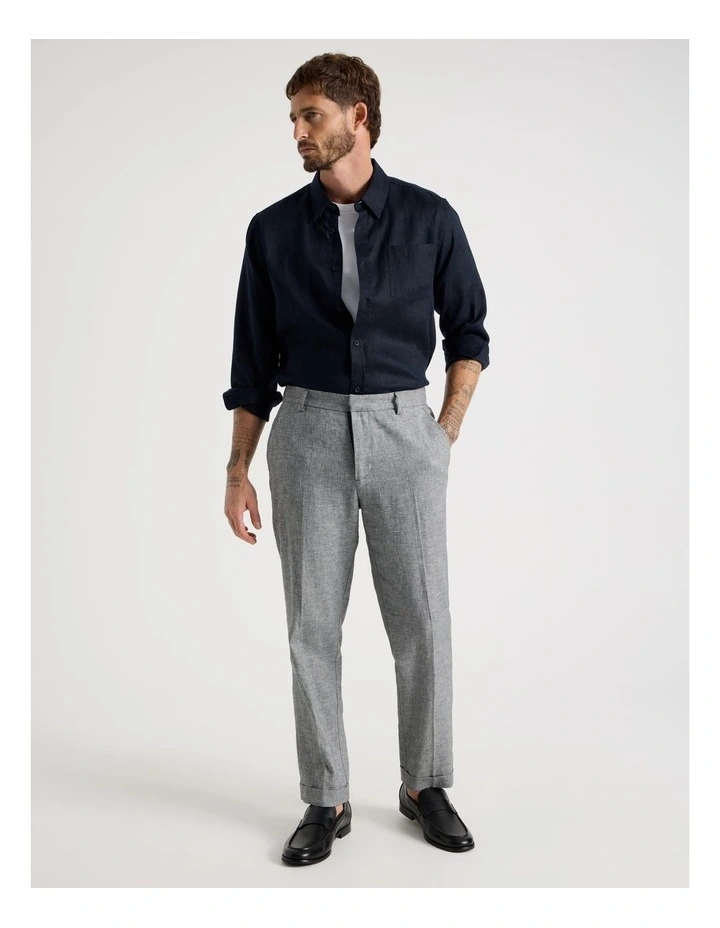 Long Sleeve Linen Shirt in Navy image 3