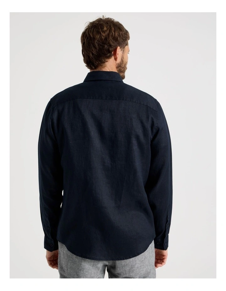 Long Sleeve Linen Shirt in Navy image 5