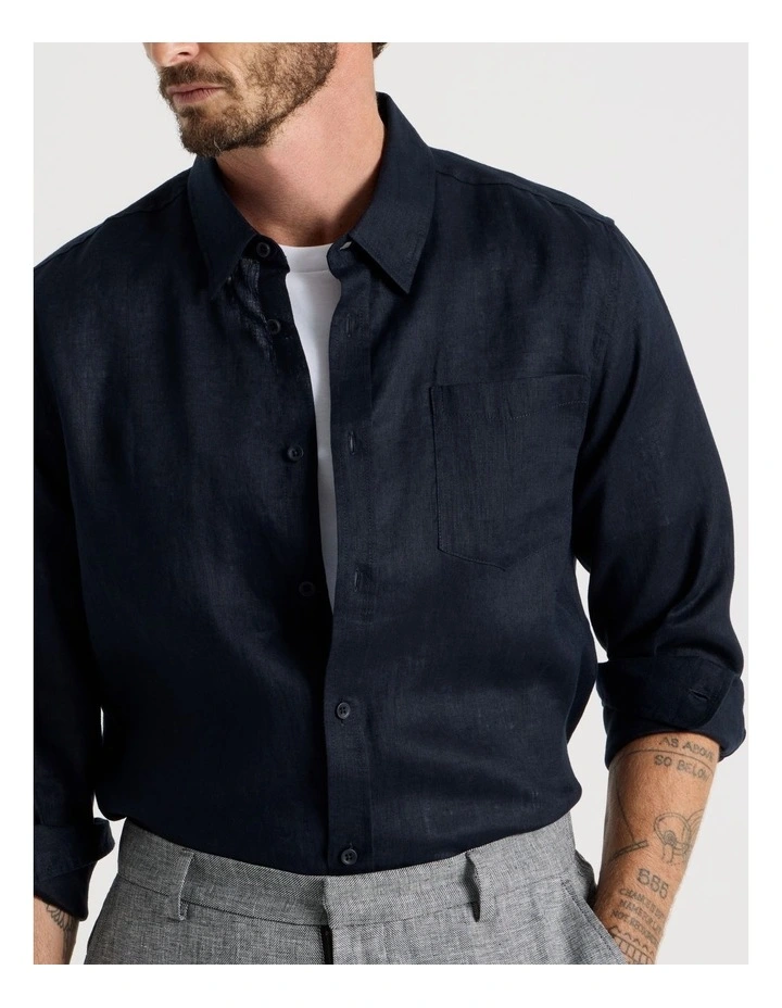 Long Sleeve Linen Shirt in Navy image 6