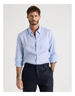 Long Sleeve Linen Shirt in Blue