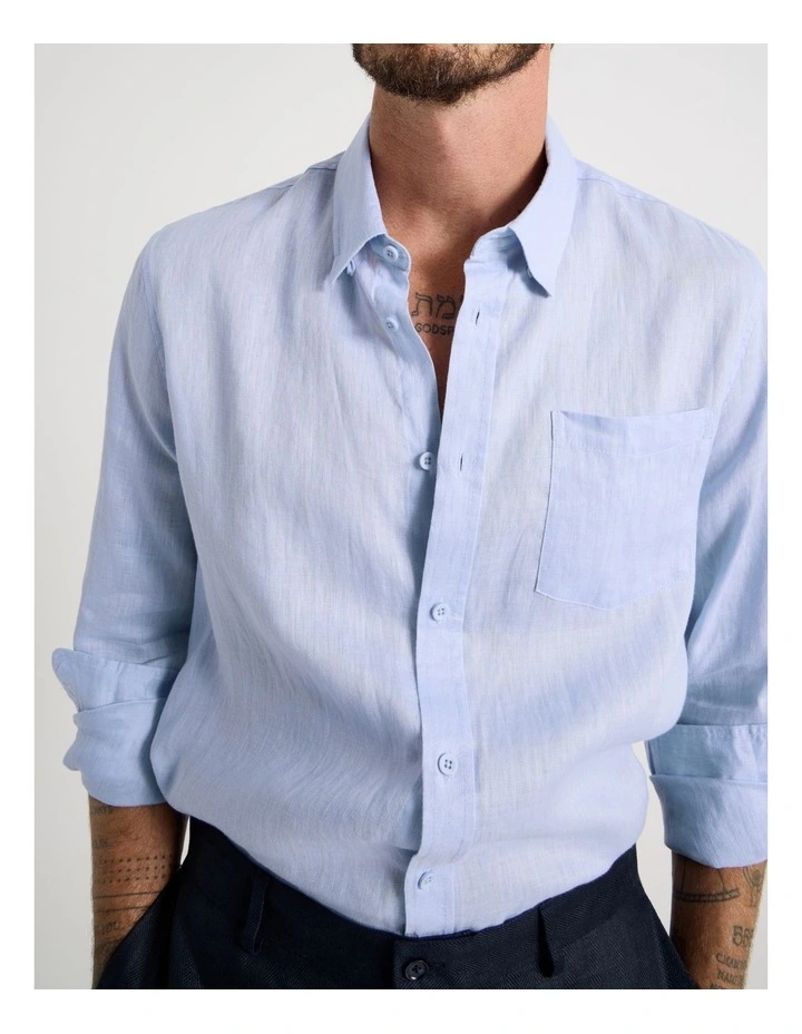 Long Sleeve Linen Shirt in Blue image 3