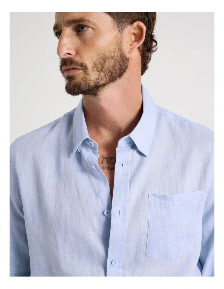 Long Sleeve Linen Shirt in Blue image 4