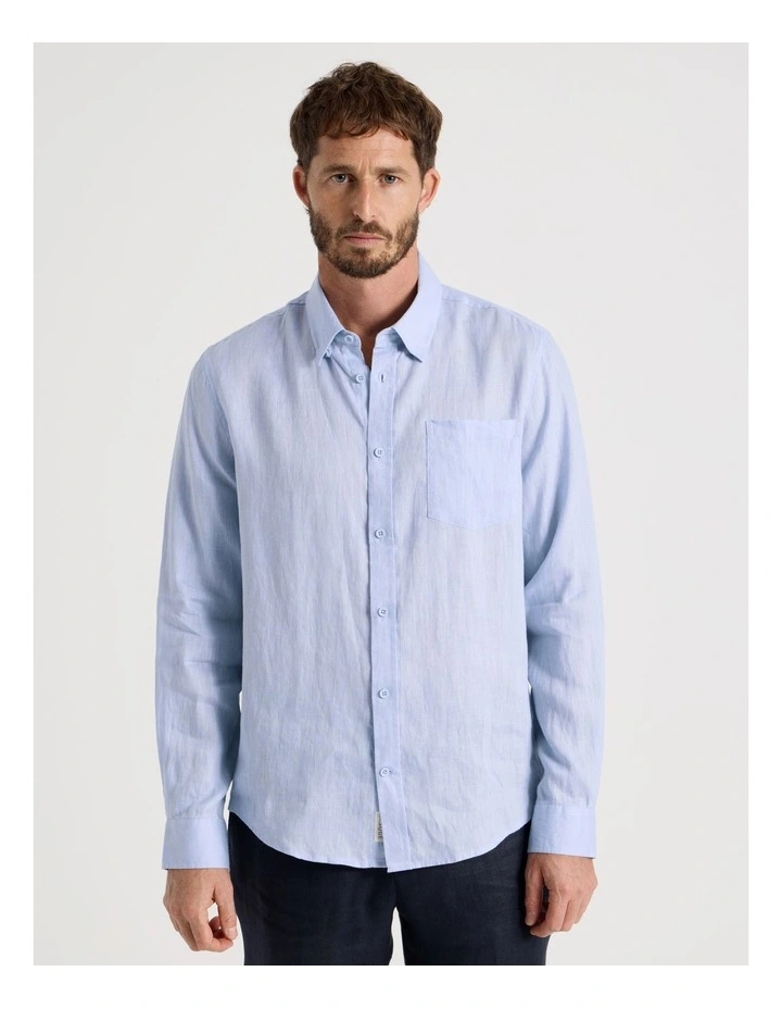 Long Sleeve Linen Shirt in Blue image 5