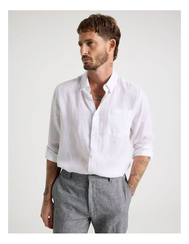 Long Sleeve Linen Shirt in White image 1