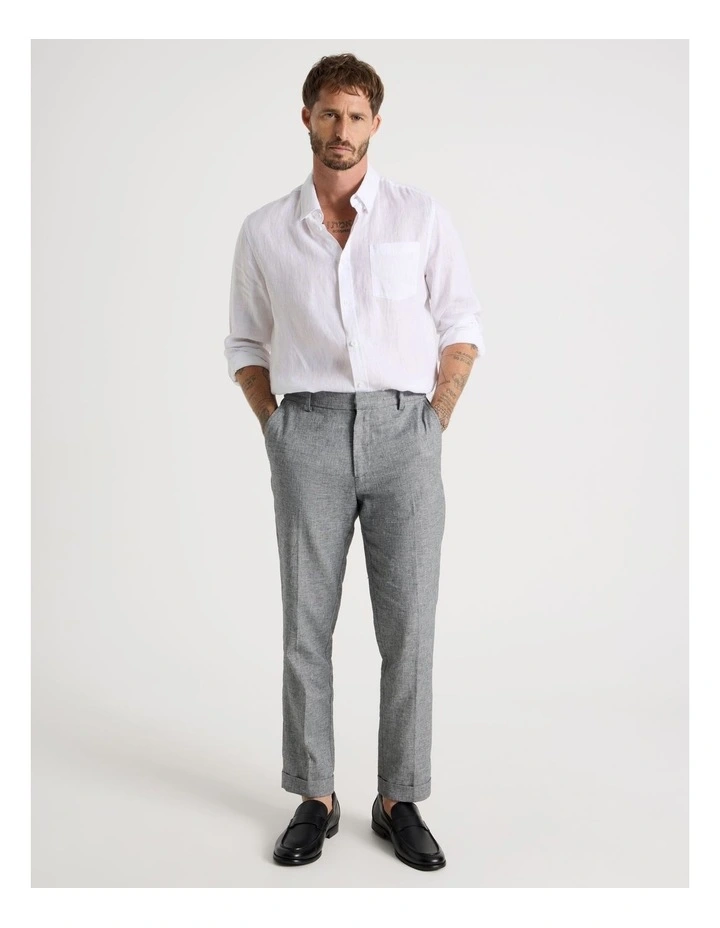Long Sleeve Linen Shirt in White image 2