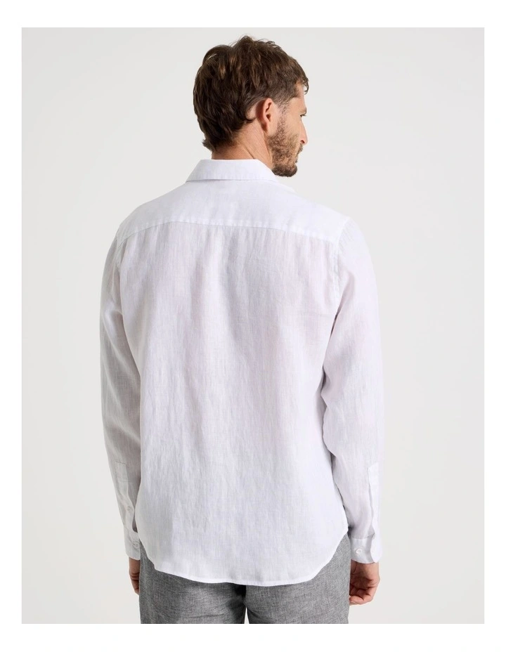 Long Sleeve Linen Shirt in White image 4