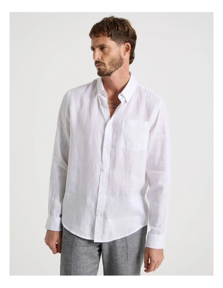 Long Sleeve Linen Shirt in White image 5