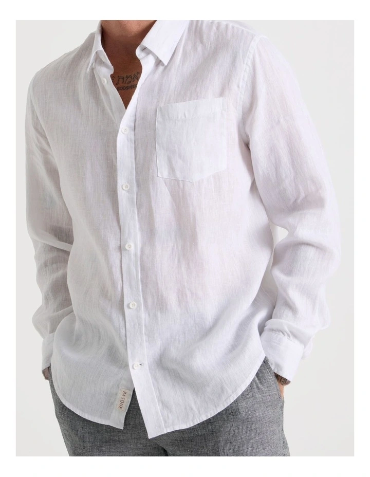 Long Sleeve Linen Shirt in White image 6