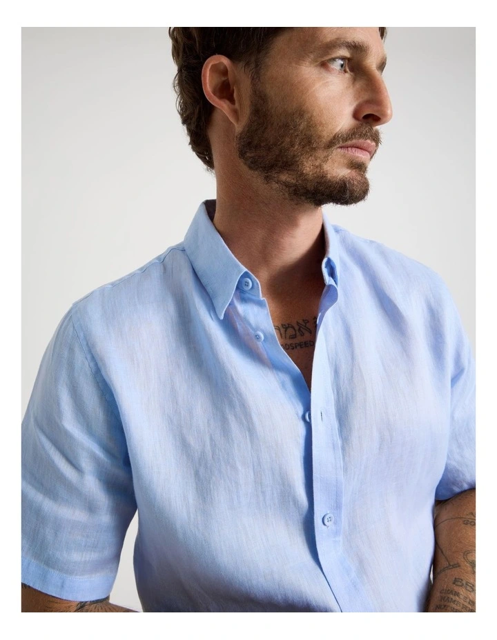 Short Sleeve Linen Shirt in Blue image 1