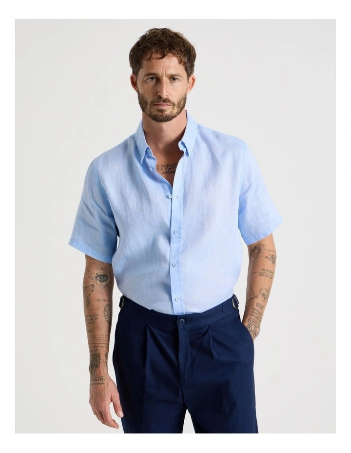 Short Sleeve Linen Shirt in Blue image 2