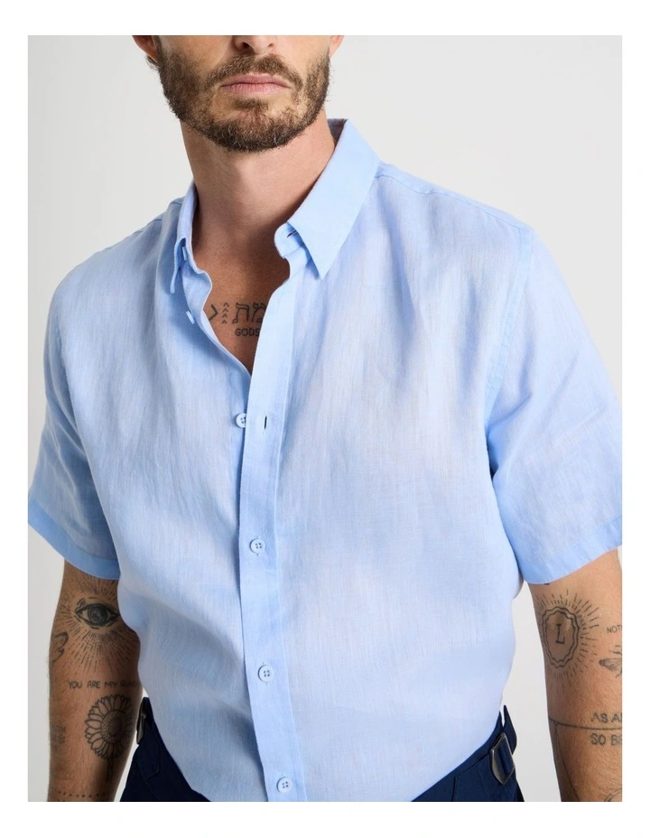 Short Sleeve Linen Shirt in Blue image 4