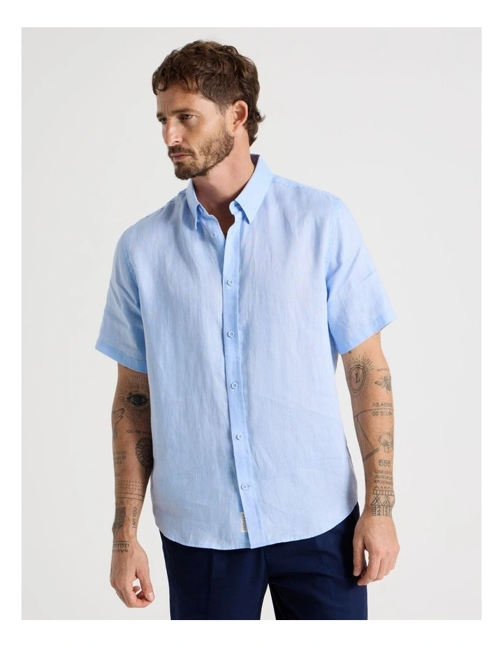Short Sleeve Linen Shirt in Blue image 5