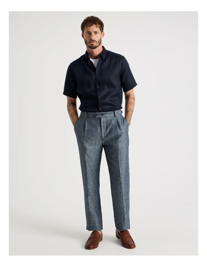 Short Sleeve Linen Shirt in Navy image 2