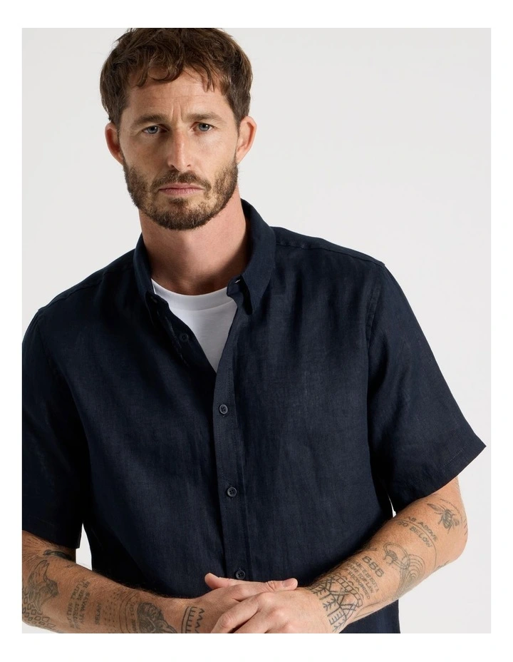 Short Sleeve Linen Shirt in Navy image 3