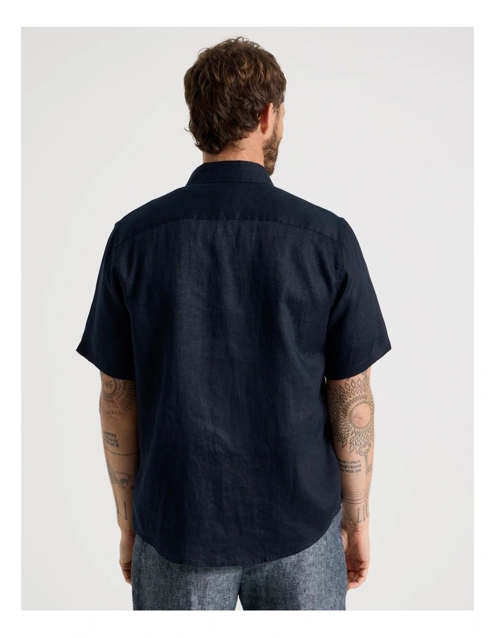 Short Sleeve Linen Shirt in Navy image 5