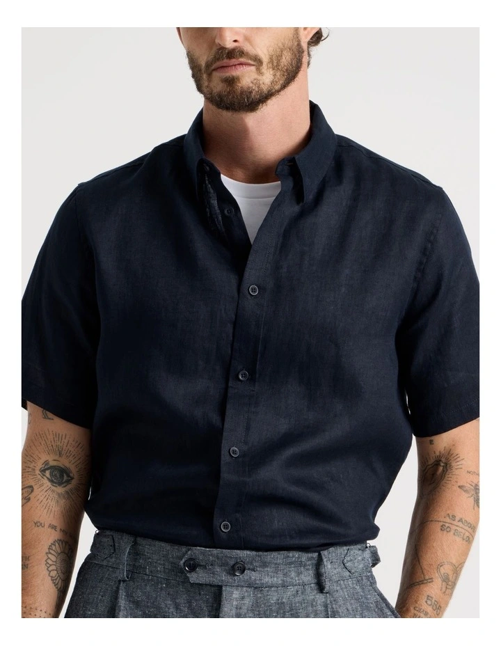 Short Sleeve Linen Shirt in Navy image 6