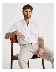 Short Sleeve Linen Shirt in White