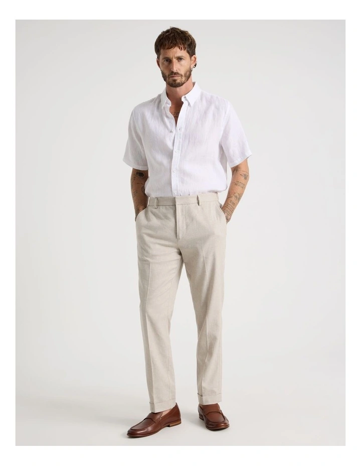 Short Sleeve Linen Shirt in White image 3